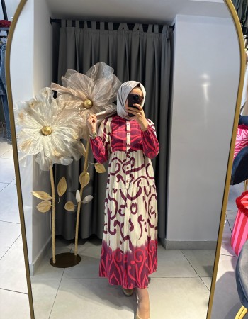 ETNİK DESENLİ RENKLİ ELBİSE