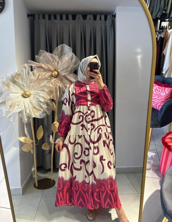 ETNİK DESENLİ RENKLİ ELBİSE