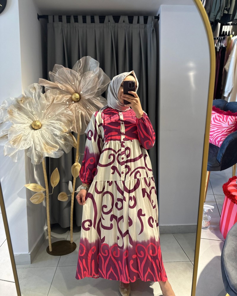 ETNİK DESENLİ RENKLİ ELBİSE