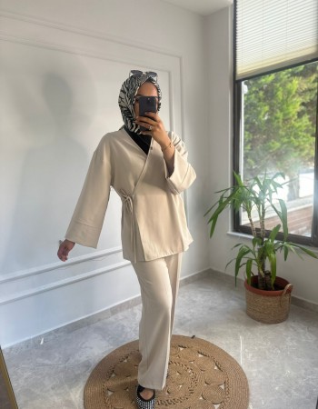 KRUVAZE BAĞLAMALI KİMONO TAKIM