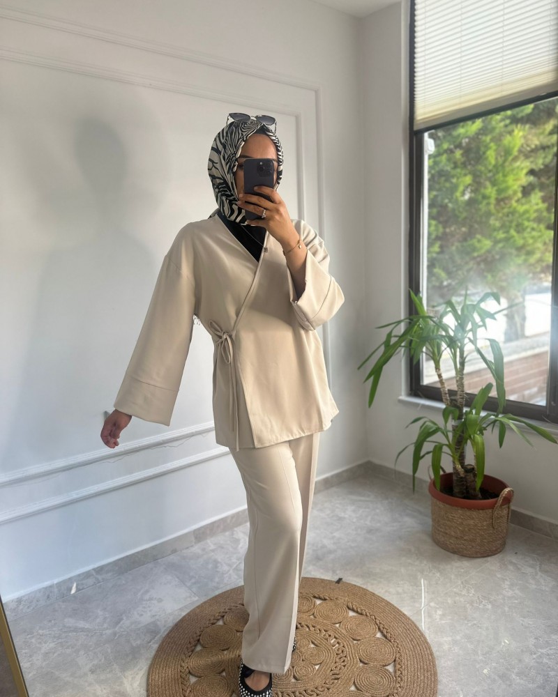 KRUVAZE BAĞLAMALI KİMONO TAKIM