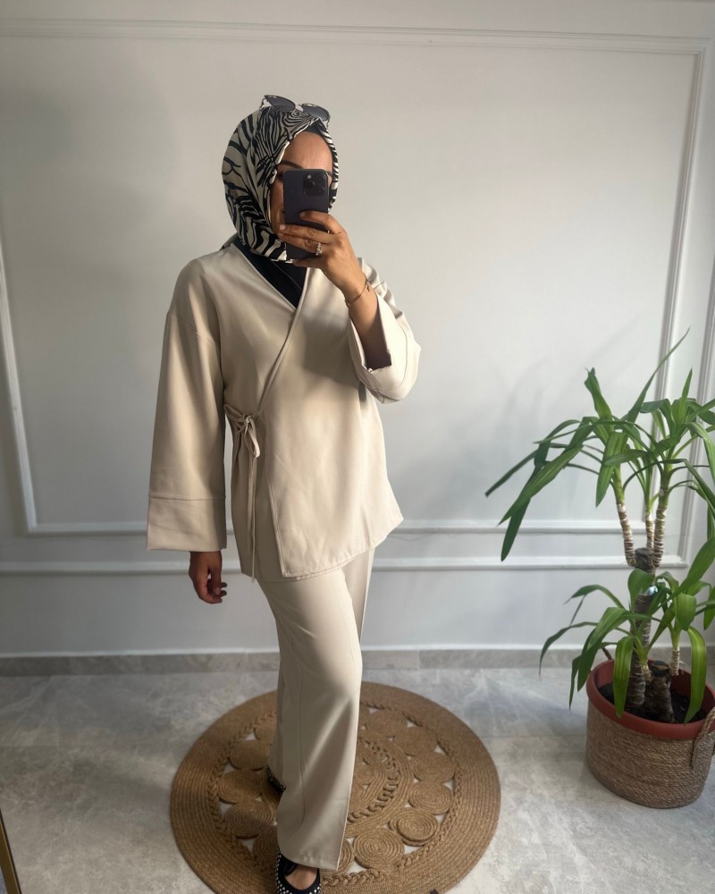 KRUVAZE BAĞLAMALI KİMONO TAKIM