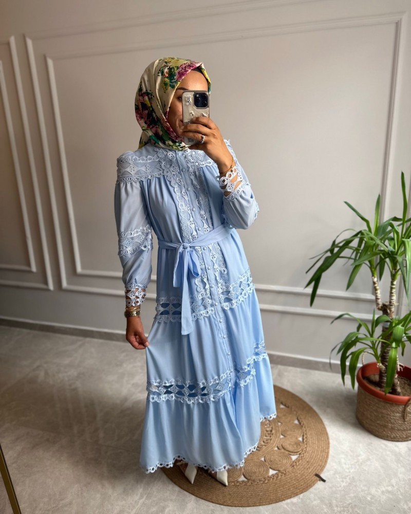 FİSTO NAKIŞ DETAYLI İTHAL ELBİSE