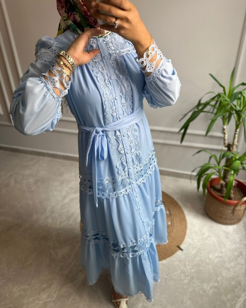 FİSTO NAKIŞ DETAYLI İTHAL ELBİSE