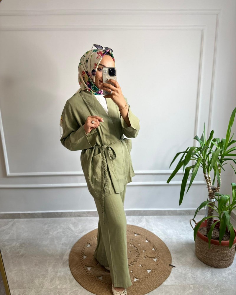 ÖRGÜ KUŞAKLI KİMONO TAKIM 