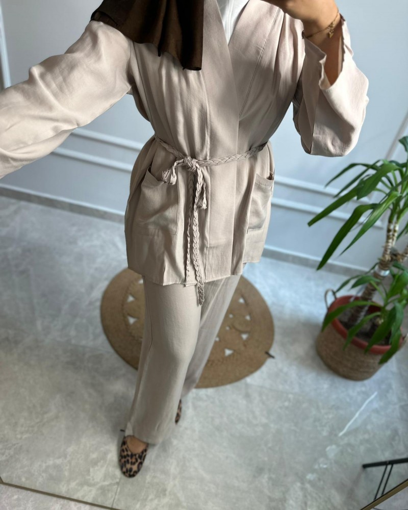 ÖRGÜ KUŞAKLI KİMONO TAKIM 