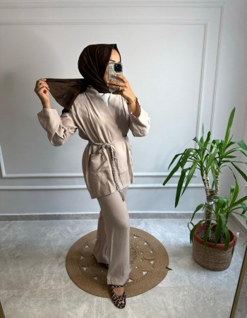 ÖRGÜ KUŞAKLI KİMONO TAKIM 