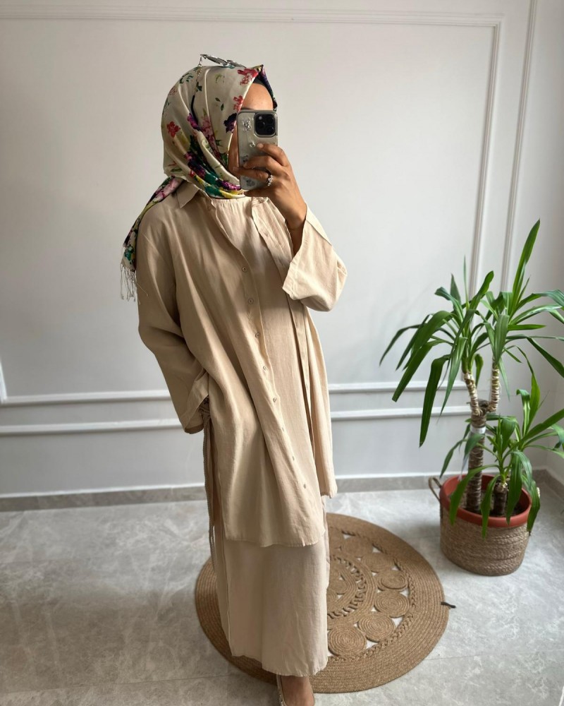 TENSEL KUMAŞ ELBİSE GÖMLEK TAKIM