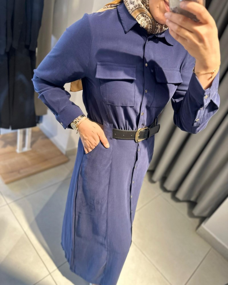 LACİVERT GÖMLEK ELBİSE